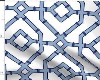 Chinoiserie Trellis Fabric - Chinoiserie Bamboo by misentangledvision - Blue White Maximalist Fabric by the Yard by Spoonflower