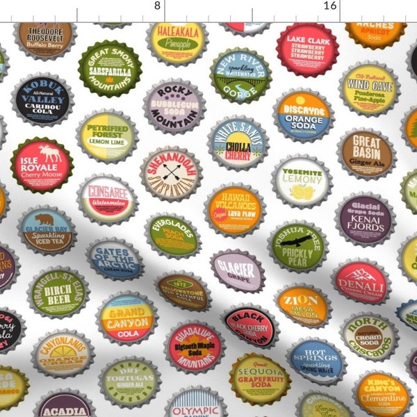 Bottle Cap Fabric - Soda Nation || Bottle Cap National Park America By Pennycandy - Bottle Caps Cotton Fabric By The Yard With Spoonflower