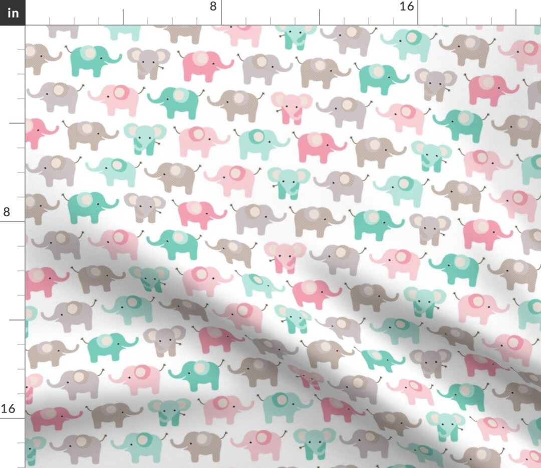 Elephants Nursery Fabric Happy Elephants Pink and Mint by Heleenvanbuul