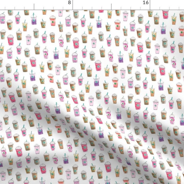 Frappe Coffee Fabric - Coffee Cup Party In Marshmallow By Elliottdesignfactory - Coffee Shop Cotton Fabric By The Yard With Spoonflower
