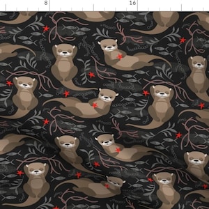 Significant Otters Fabric - Moonlight Otters By Cjldesigns - Otters Aquatic Animal Cute Cotton Fabric By The Yard With Spoonflower