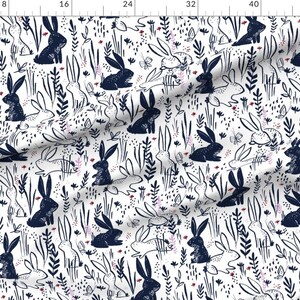 Bunny Fabric - Hop To It By Lucindawei - Bunny Rabbit Spring Animal Easter Bunny Cute Floral Cotton Fabric By The Yard With Spoonflower zdjęcie 2