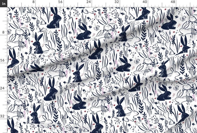 Bunny Fabric - Hop To It By Lucindawei - Bunny Rabbit Spring Animal Easter Bunny Cute Floral Cotton Fabric By The Yard With Spoonflower zdjęcie 2
