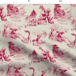 Toile Fabric - Asian Toile Red By B0rwear - Vintage Landscape And Village Cotton Fabric By The Yard With Spoonflower