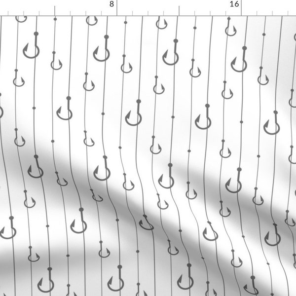 Fishing Hooks Striped Fabric - Fishing Hooks 05 By Woodmousebobbit - Fishing Lines Striped Hooks Cotton Fabric By The Yard With Spoonflower