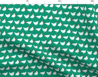Chicken Fabric - Watercolor Chickens Green By Nethery - Farm Chicken Chick Hen Rooster Poultry Cotton Fabric By The Yard With Spoonflower