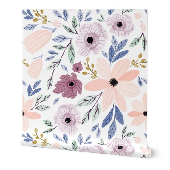 Floral Wallpaper Poppy Watercolor Floral By Sugarpinedesign Nursery Custom Printed Removable Self Adhesive Wallpaper Roll by Spoonflower
