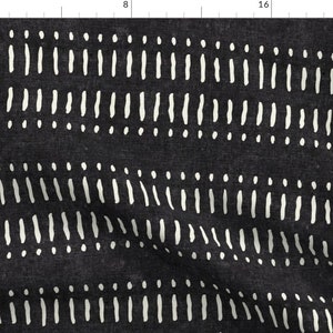 Mudcloth Inspired Fabric - Dot Stripes On Onyx by littlearrowdecor - Black White Tribal Bohemian Modern Fabric by the Yard by Spoonflower