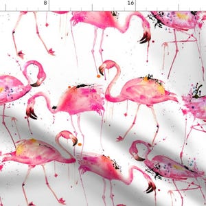 Large Scale Pink Flamingo Fabric - Flamingos Making A Splash By Karismithdesigns - Watercolor Cotton Fabric By The Yard With Spoonflower