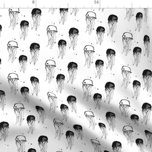 Jellyfish Love Fabric - Jellyfish Heart - By Elvelyckan - Jellyfish Black and White Watercolor Cotton Fabric By The Yard With Spoonflower