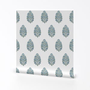 Floral Removable Peel and Stick Wallpaper - Cottagecore Damask Bouquet Decorative Ethnic - Wall Art Wall Decor - Mughal Flower by etienne
