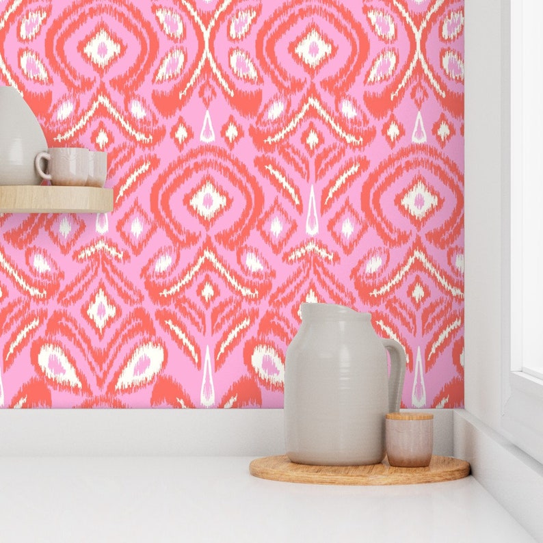 Ikat Wallpaper Ikat Flower by Vivdesign Colorful Jumbo Etsy