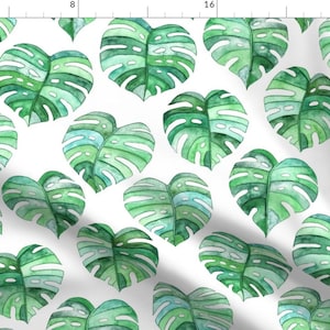 Monstera Fabric - Heart Shaped Watercolor Monstera Leaves - Green Large By Micklyn - Monstera Cotton Fabric By The Yard With Spoonflower