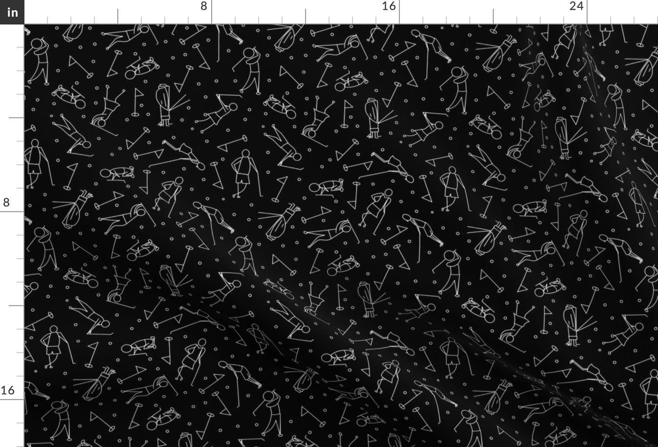 Golf Sketch Black And White Fabric - Stick Figure Golf Scatter Black White By Pamelachi - Golf Cotton Fabric By The Yard With Spoonflower