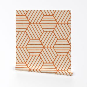 Orange Geometric Removable Peel and Stick Wallpaper - Hexagon Abstract Bold Minimalist - Wall Art Wall Decor - Geo Honeycomb by bruxamagica