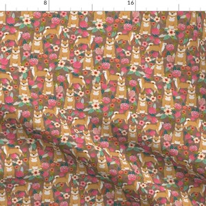 Shiba Inu Fabric - Shiba Inu Flowers Florals Dog Cute Fabric Pets Shiba Inus By Petfriendly - Cotton Fabric By The Yard With Spoonflower