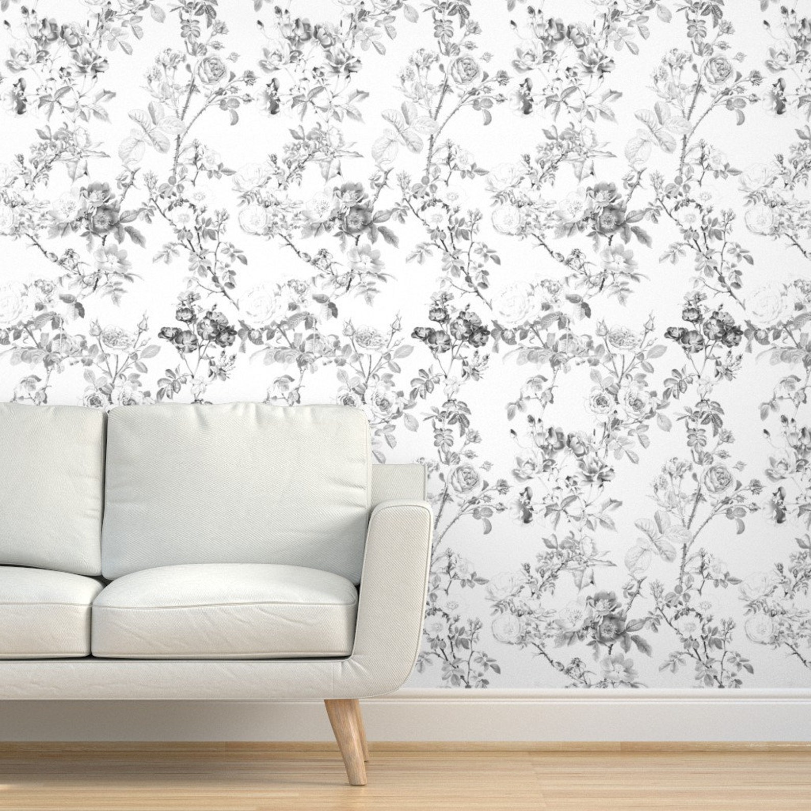 Floral Toile Wallpaper English Rose Black White by Etsy Canada