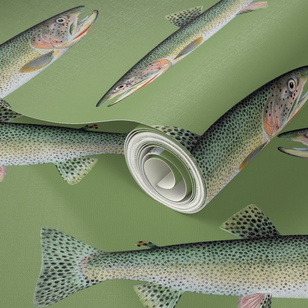 Fish Wallpaper Cutthroat Trout on Vintage Green by - Etsy