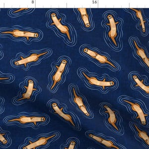 Otters Fabric - Swimming Otters - Navy By Littlearrowdesign - Animal Otter Swimming Blue Orange Cotton Fabric By The Yard With Spoonflower
