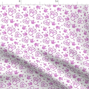 American Sign Language Fabric - Asl I Love You Signs In Orchid By Joyfulrose - Hands Heart Purple Cotton Fabric By The Yard With Spoonflower