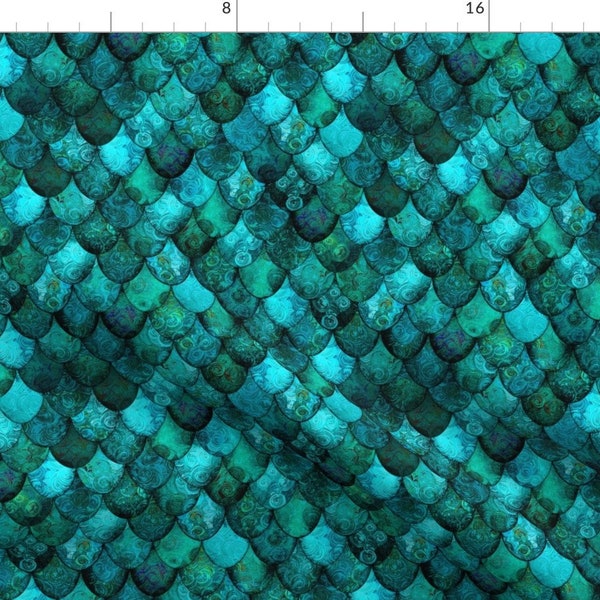 Dragon Scale Fabric - Dark Teal Mermaid Scales By Su G - Aqua  Blue Green Dragon Scale Cosplay Costume Halloween Kid Fabric With Spoonflower