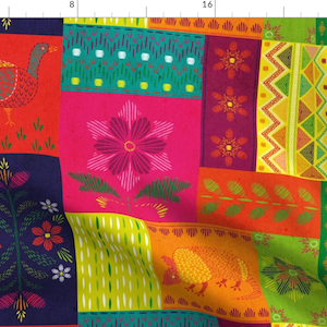 Mexican Inspired Fabric - Mexican Sampler By Pinky Wittingslow - Bright Cheater Quilt Wholecloth Cotton Fabric By The Yard With Spoonflower