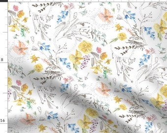Sketched Field Flowers Fabric - Lets Go Pick Wildflowers By Nouveau Bohemian - Meadow Countryside Cotton Fabric By The Yard With Spoonflower