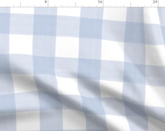 Light Blue Fabric - Soft Blue Buffalo Plaid by danika_herrick - Pastel Check Cottagecore Blue And White  Fabric by the Yard by Spoonflower