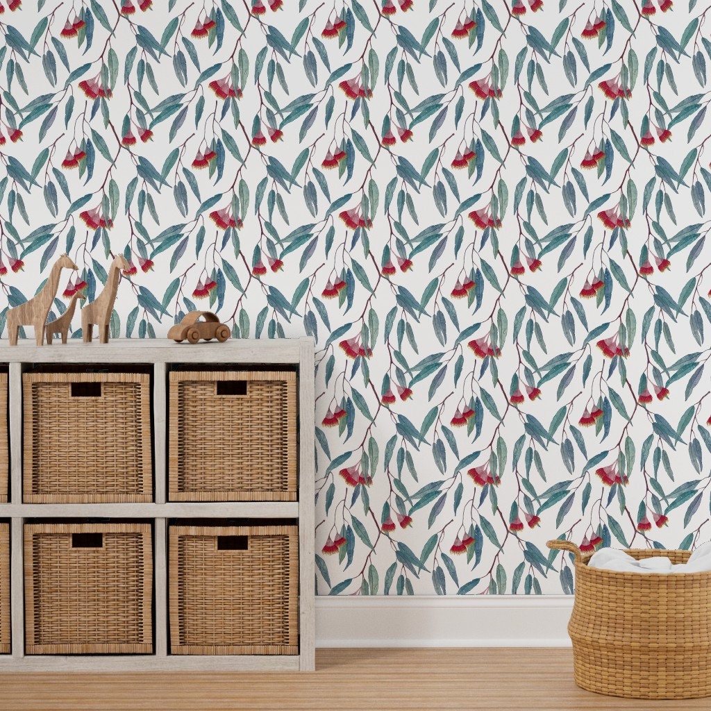 Eucalyptus Wallpaper Eucalyptus Leaves and Flowers by Lavish - Etsy