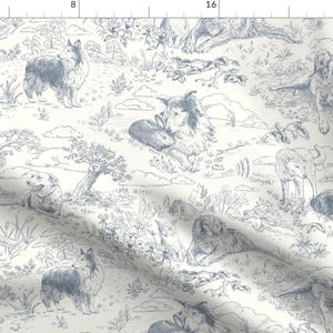 Toile De Jouy Fabric - Country Dogs Toile Gray by vinpauld - Landscape Dogs Gray Dog Toile Wildlife Collie Fabric by the Yard by Spoonflower