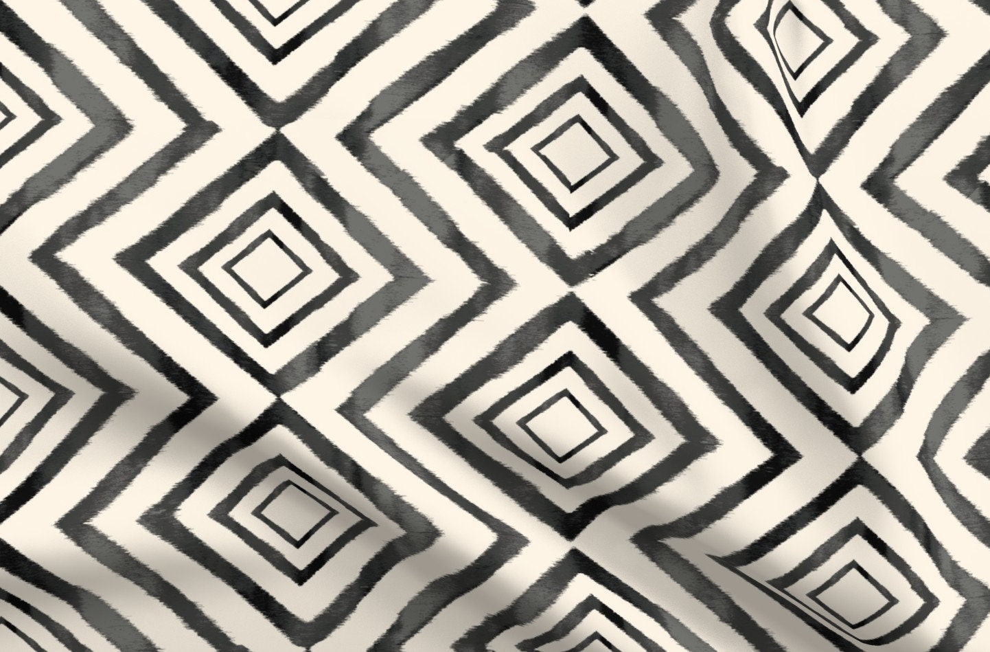 Geometric Ikat Fabric Diamond Ikat Black And White By Etsy