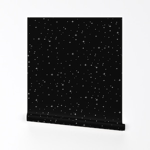 Stars Wallpaper - Just The Stars By Pond Ripple - Black White Galaxy Solar Night Sky Removable Self Adhesive Wallpaper Roll by Spoonflower