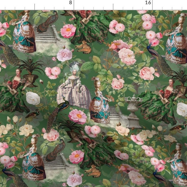 Redout Garden Fabric - Marie In Her Garden by utart - Rococo Vintage Style Roses Botanical Fabric by the Yard by Spoonflower