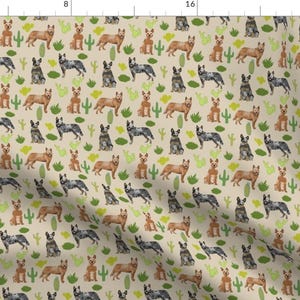 Australian Cattle Dog Fabric - Dog Fabric Blue And Red Heelers Cactus Smaller By Petfriendly - Cotton Fabric By The Yard With Spoonflower