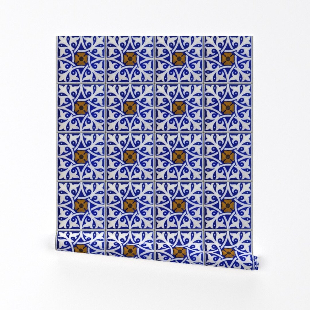 Tile Wallpaper Blue and White Tile by Peacoquettedesigns Tile Blue