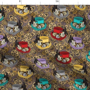 Fascinator Fabric - Colorful Steam Punk Tophats By Pond Ripple- Colorful Steampunk Hats and Gears Cotton Fabric By The Yard With Spoonflower