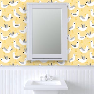 Birds Wallpaper - Seagulls On Yellow By Heleenvanbuul - Birds Yellow Custom Printed Removable Self Adhesive Wallpaper Roll by Spoonflower image 8