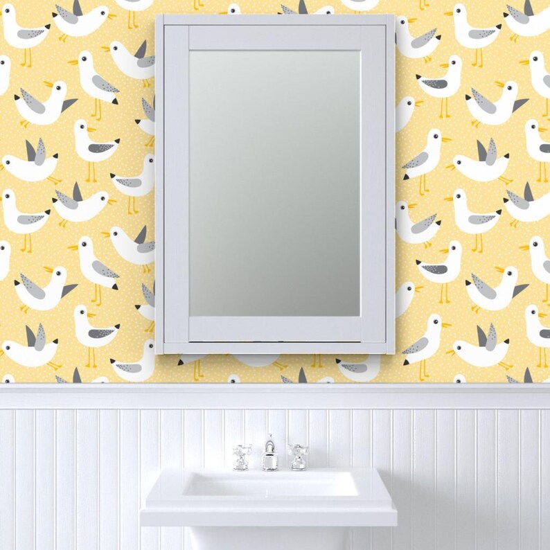 Birds Wallpaper - Seagulls On Yellow By Heleenvanbuul - Birds Yellow Custom Printed Removable Self Adhesive Wallpaper Roll by Spoonflower image 8