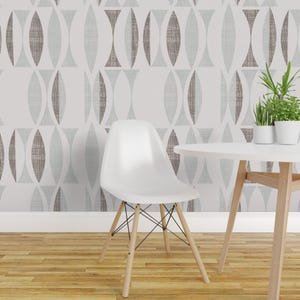 Grey Peel and Stick Wallpaper -  Vintage Brown Modern Geometric Gray Waves - Removable Wall Decor Art - Field by chicca_besso