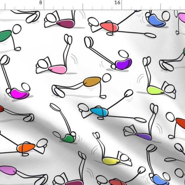 Exercise Sketched Fitness Workouts Rainbow Fabric - Calisthenics By Fabric Rocks - Exercise Cotton Fabric By The Yard With Spoonflower