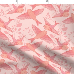 Pink Spring Birds Flying Fabric - Blush Birds-Medium By Ceciliamok - Birds Pink Animals Cotton Fabric By The Yard With Spoonflower