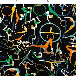 Circus Performers Fabric - Gymnastic By Holaholga Acrobats Aerial Dance Aerial Yoga on Black - Cotton Fabric by the Yard with Spoonflower