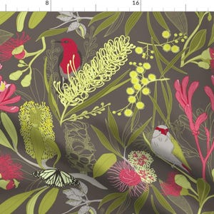 Tropical Fabric - Bush Botanical By Cjldesigns - Botanical Plants Flowers Pink Green Contest Cotton Fabric By The Yard With Spoonflower
