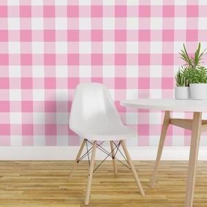 Papier peint vichy - Carreaux Buffalo rose œillet par Mtothefifthpower - Rouleau de papier peint amovible et autocollant style ferme par Spoonflower