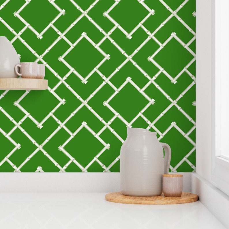 Bamboo Wallpaper Osaka Bamboo Trellis Green by Etsy