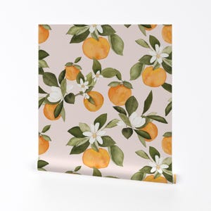 Papel pintado despegable y adhesivo con diseño de acuarela: frutas, naranjas, flor de naranja, rosa. Decoración de pared: arte de pared: flor de naranja, rosa, de mintpeony