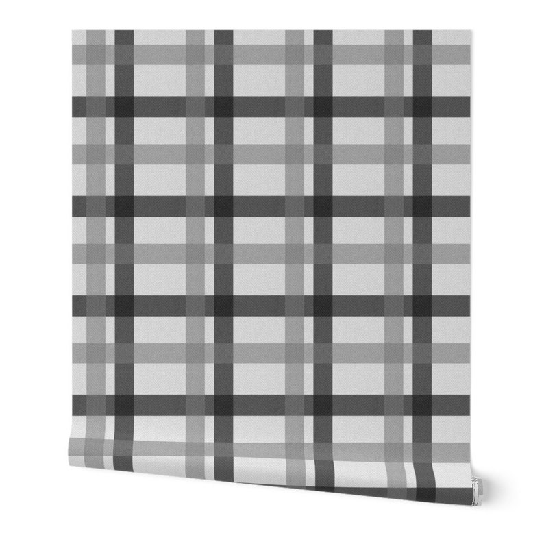 Retro Plaid Wallpaper Retro Plaid Light Grey by Eto Plaid Etsy