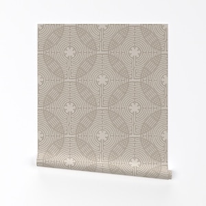 Neutral Geometric Wallpaper - Labyrinth By Jelenkovich - Beige Taupe Tiles Maze Modern Removable Self Adhesive Wallpaper Roll by Spoonflower