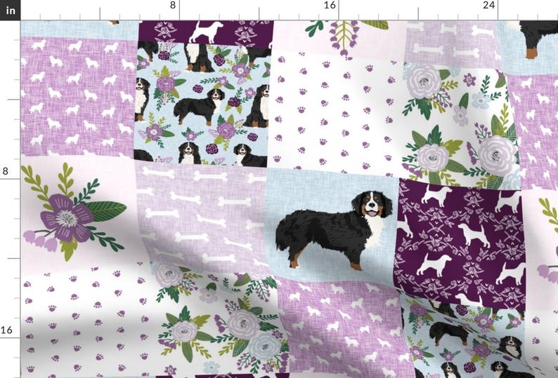 Bernese Mountain Dog Fabric-Bernese Mountain Dog Pet Quilt C Cheater Quilt Fabric By Petfriendly- Cotton Fabric By The Yard With Spoonflower image 1