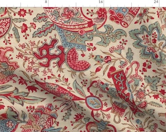 Historic Fabric - Polignac ~ Large By Peacoquettedesigns - Historic Floral Red Vintage Home Decor Cotton Fabric By The Yard With Spoonflower